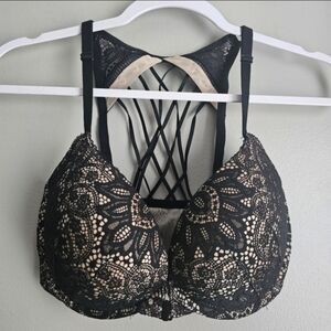 Victoria's Secret Very Sexy Push Up Bra Strappy Razorback Black Floral Lace